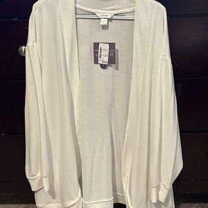 CJ Banks Women's Cream Open-Front Cardigan